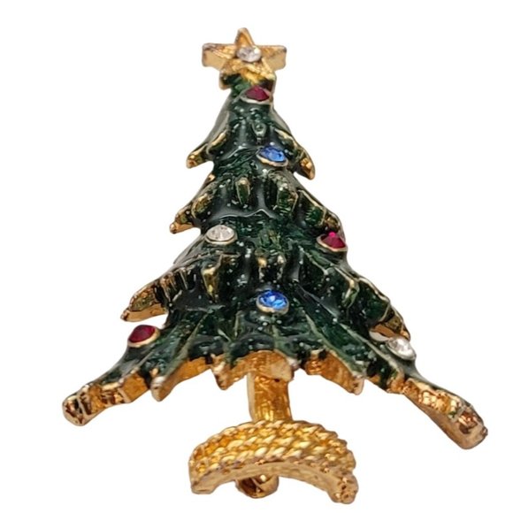 Eisenberg Ice Green Enamel Multi Color Rhinestone Christmas Tree Brooch Pin E253 - Picture 4 of 12